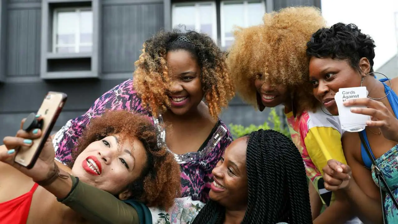 Five ladies taking selfie Positive energy quotes