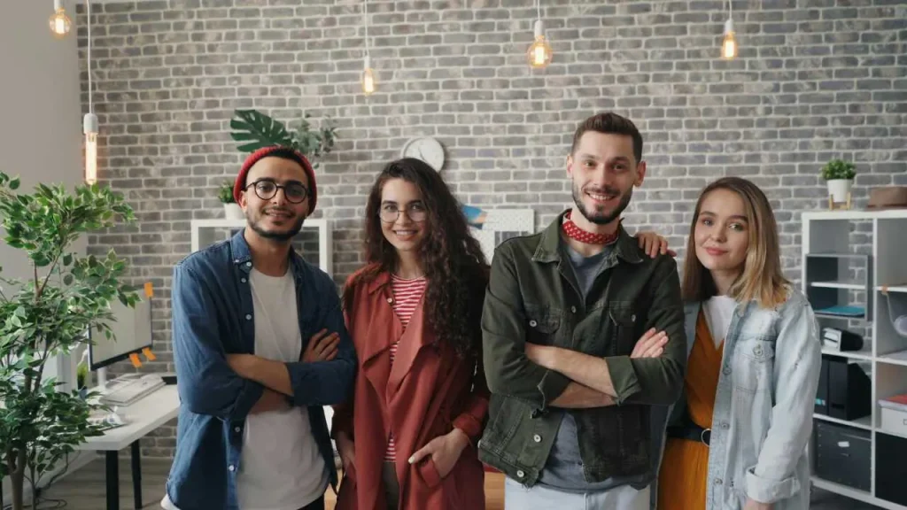 A motivated team standing together