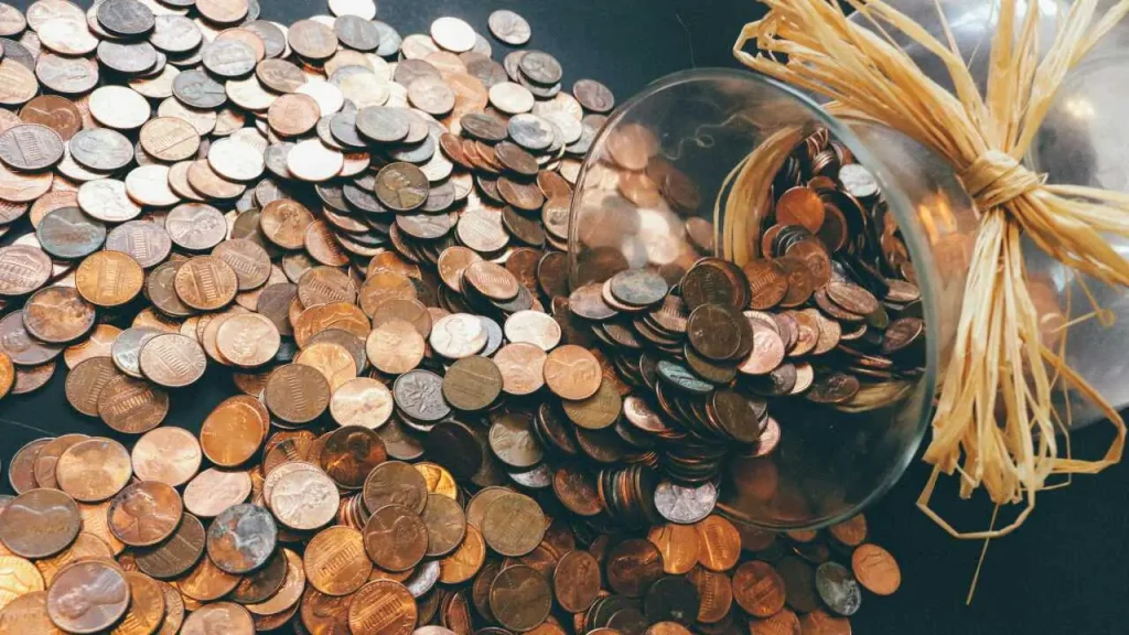 Coins poured out of a container