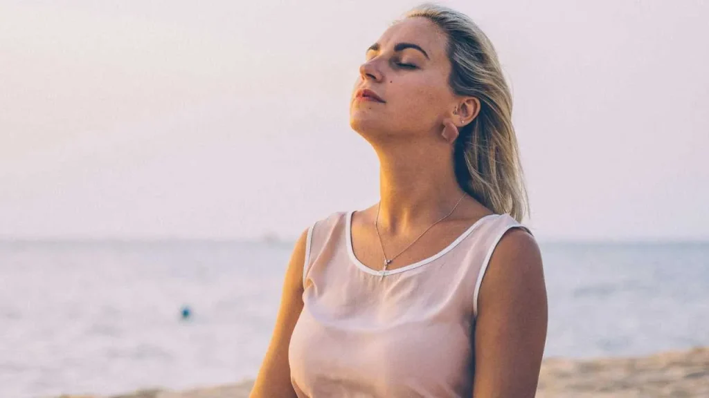 A lady meditating  
