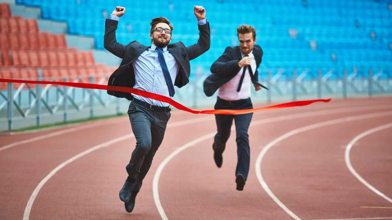 You’re more than a conqueror Two men in a race depicting you're more than a conqueror