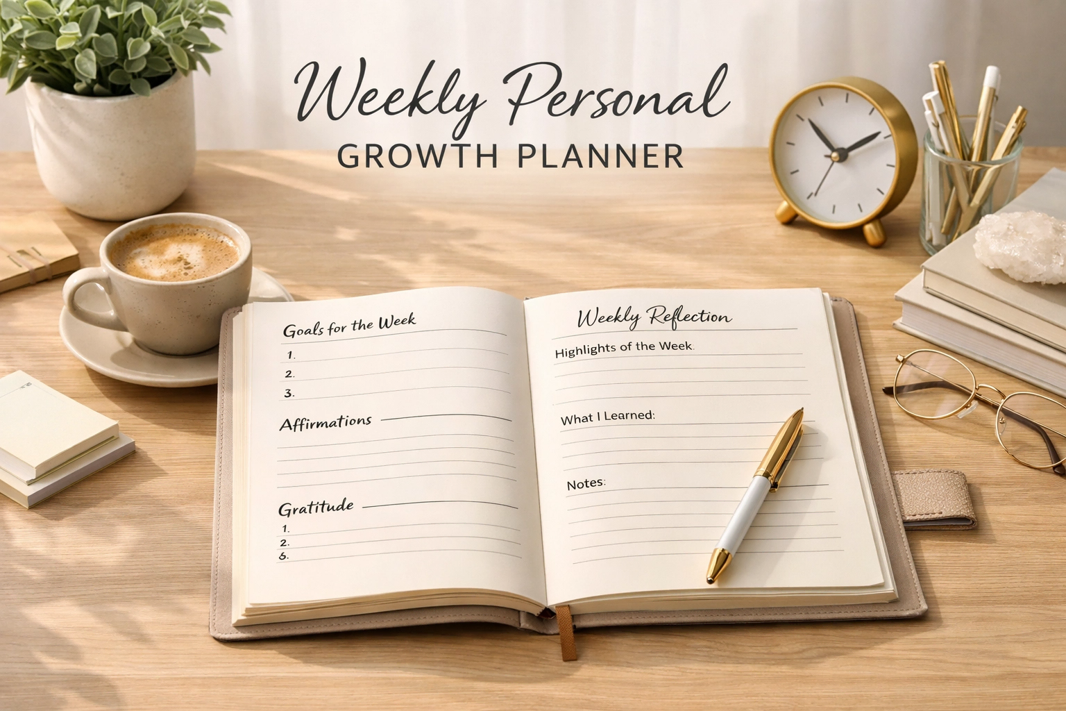 An illustration depicting weekly personal growth planner